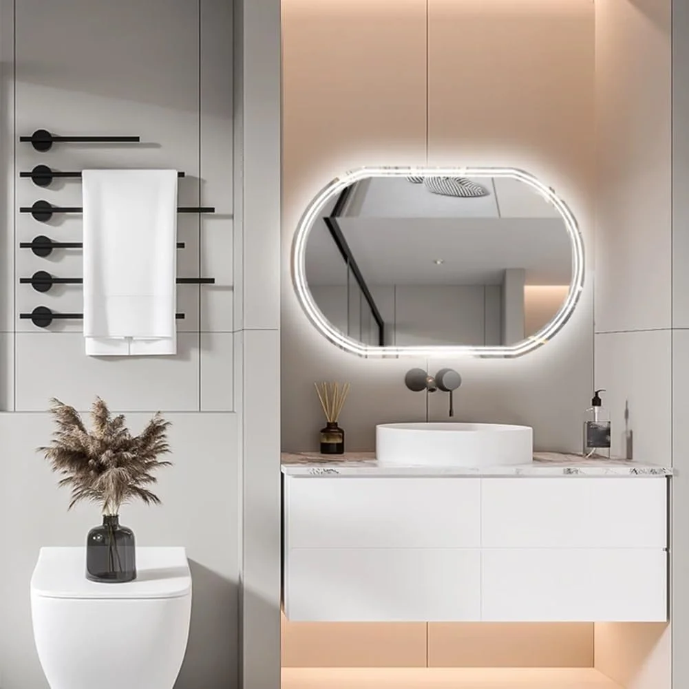 آینه حمام LED، آینه های روشویی ضد بخار 500 x 700 میلی متر با چراغ، آینه های آرایشی دیواری با دکمه لمسی و 3 رنگ با قابلیت تنظیم نور آینه حمام LED، آینه های روشویی ضد بخار 500 x 700 میلی متر با چراغ، آینه های آرایشی دیواری با دکمه لمسی و 3 رنگ با قابلیت تنظیم نور