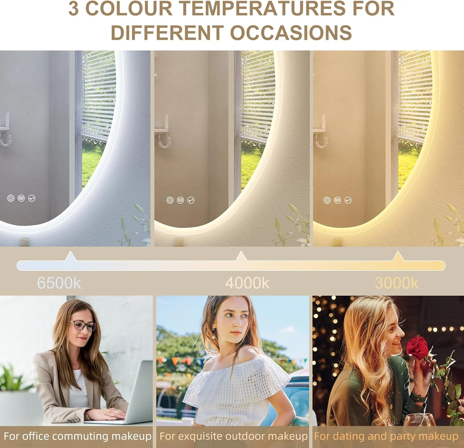 آینه حمام ال ای دی S·BAGNO با ابعاد 91x61 سانتی‌متر، دارای نور پس‌زمینه و نور جلو، ضد بخار، قابل نصب روی دیوار، دارای دمای رنگ 3000K/4000K/6500K، آینه هوشمند دیمرپذیر با بلندگوی بلوتوث داخلی