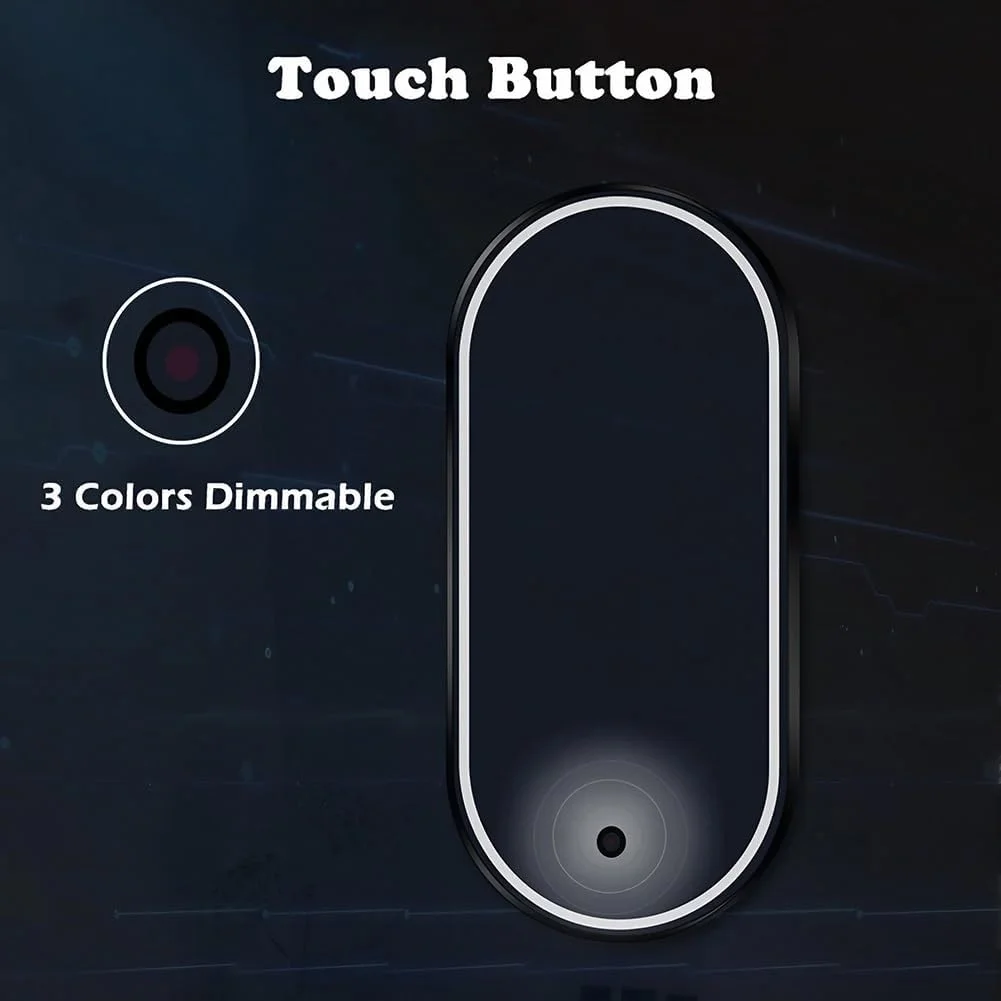 آینه حمام با قاب مشکی و نور، 50 در 70 سانتی متر، آینه ضد بخار با دکمه لمسی، آینه آرایشی با قابلیت تنظیم دمای رنگ در 3 حالت و شیشه ضد شکست