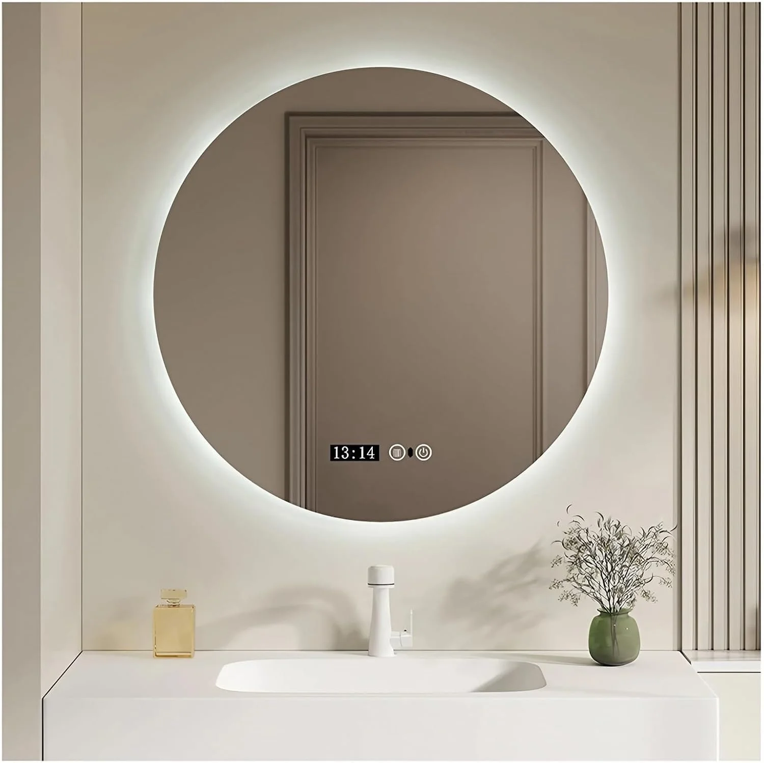 آینه گرد ال ای دی 20 اینچی برای حمام با چراغ، آینه روشویی ضد بخار نصب شده روی دیوار، 3 رنگ با قابلیت تنظیم نور