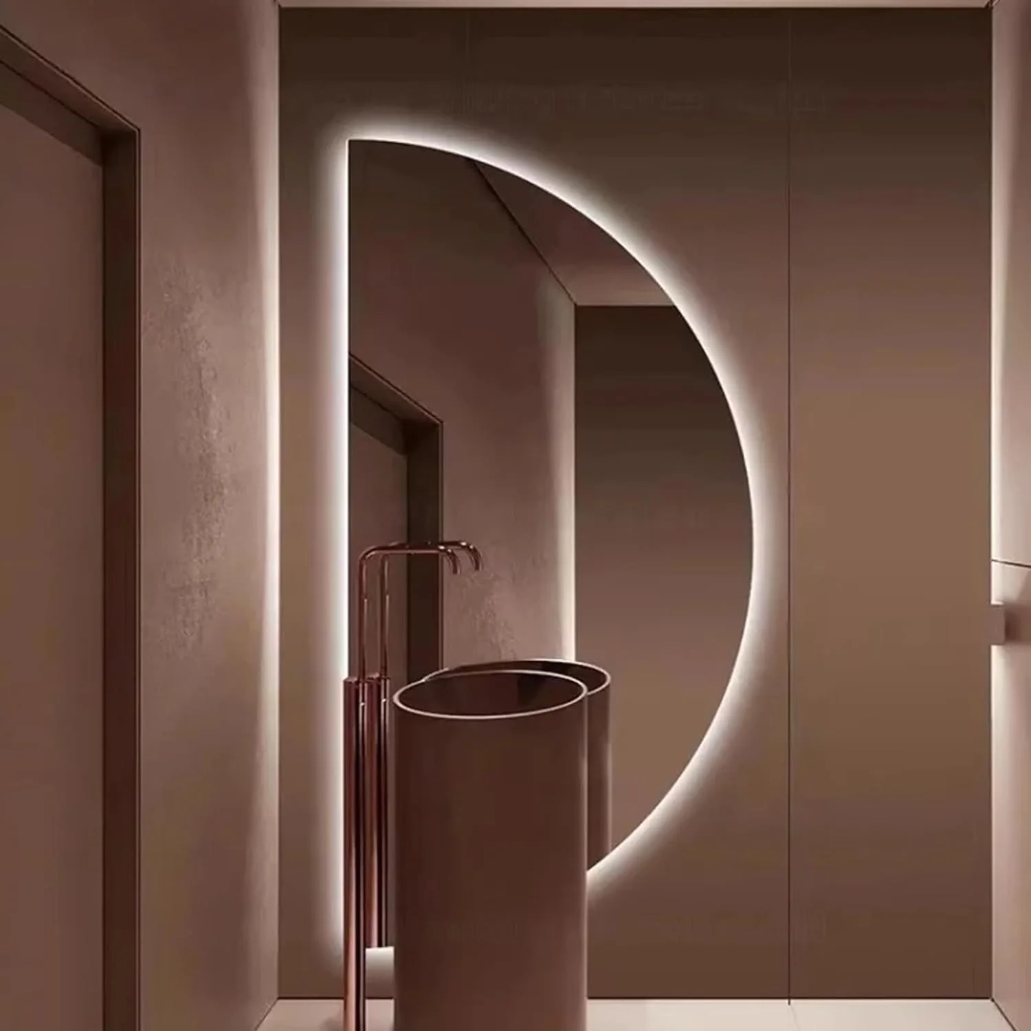 آینه حمام LED وی‌پارتی با نور، آینه روشویی نیم‌دایره LED برای دیوار، آینه حمام بزرگ با نور پس‌زمینه، دیمر دار، 3 رنگ، آینه هوشمند حمام (85x170 سانتی متر)