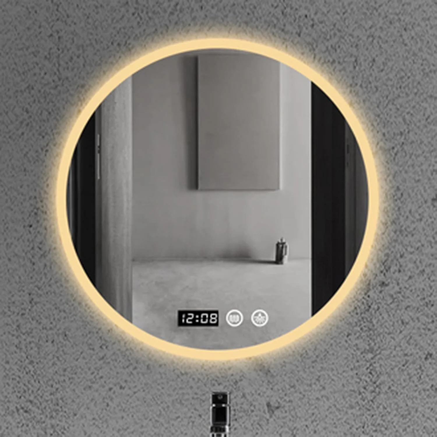 آینه حمام LED، آینه آرایشی دیواری ضد بخار با کلید حسگر لمسی، نمایشگر دما و زمان، نور سفید/نور گرم