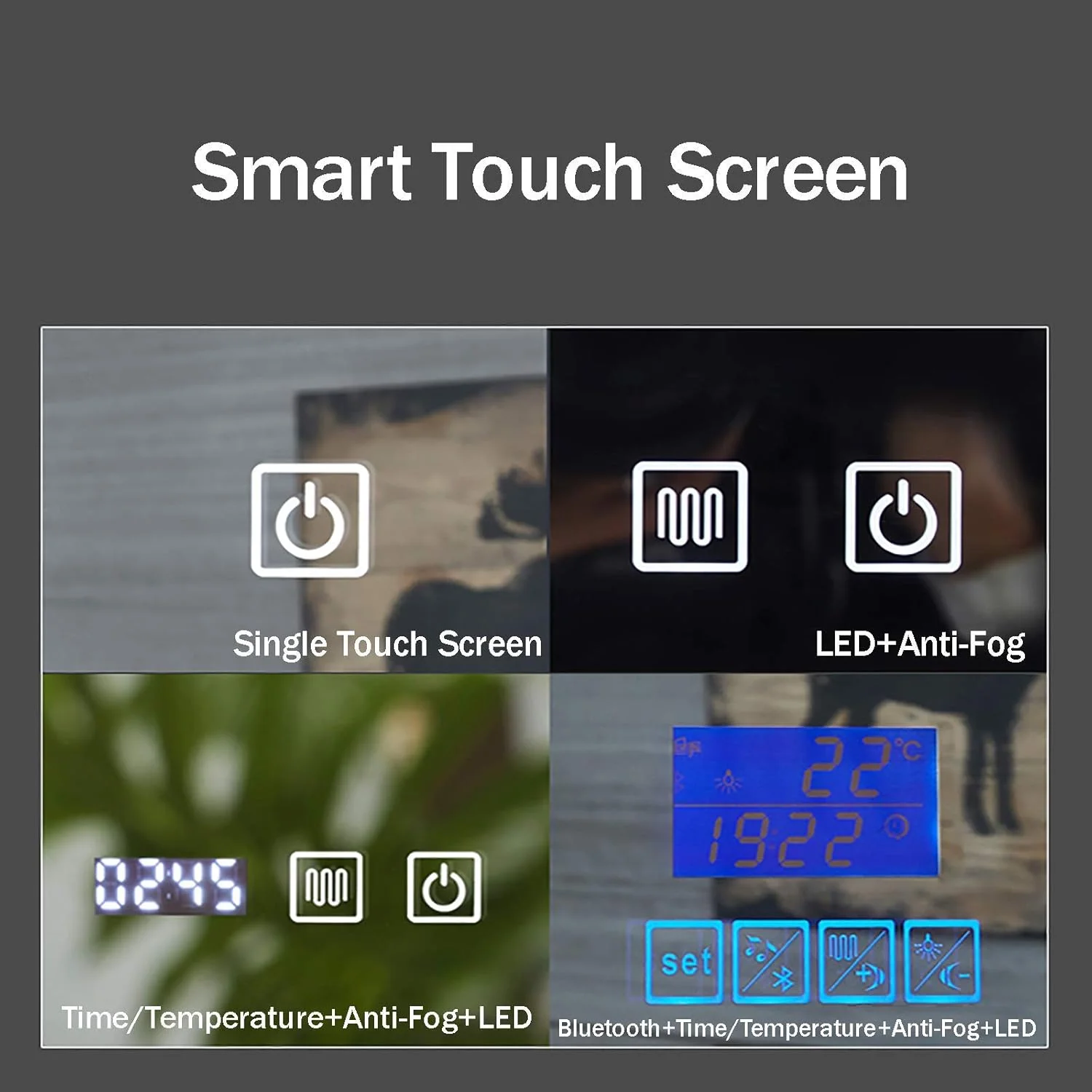 آینه گرد حمام LED با نور پس زمینه PaRfco، آینه آرایشی دکمه لمسی گرد دیواری با ضخامت 5 میلی متر، آینه حمام آویز با حاشیه آهن فرفورژه، طلایی/مشکی (رنگ: B، اندازه: نور سفید)