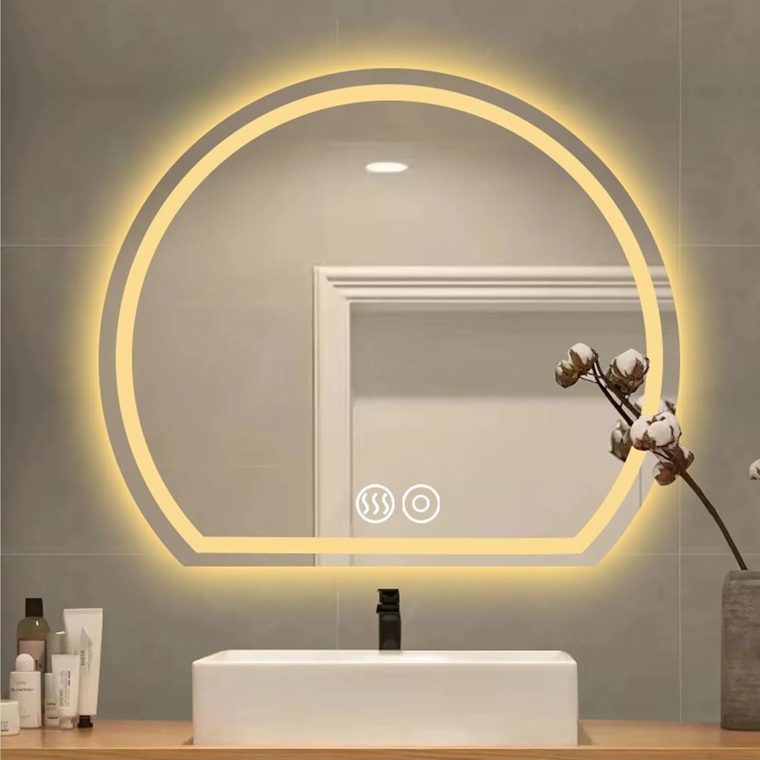 آینه ال ای دی برای روشویی حمام سایز 24 در 28 اینچ، آینه نور پس زمینه دار، آینه حمام ال ای دی ضد بخار، آینه های روشویی ضد بخار، آینه چراغ دار با 3 رنگ قابل تنظیم، مدل Samrt M