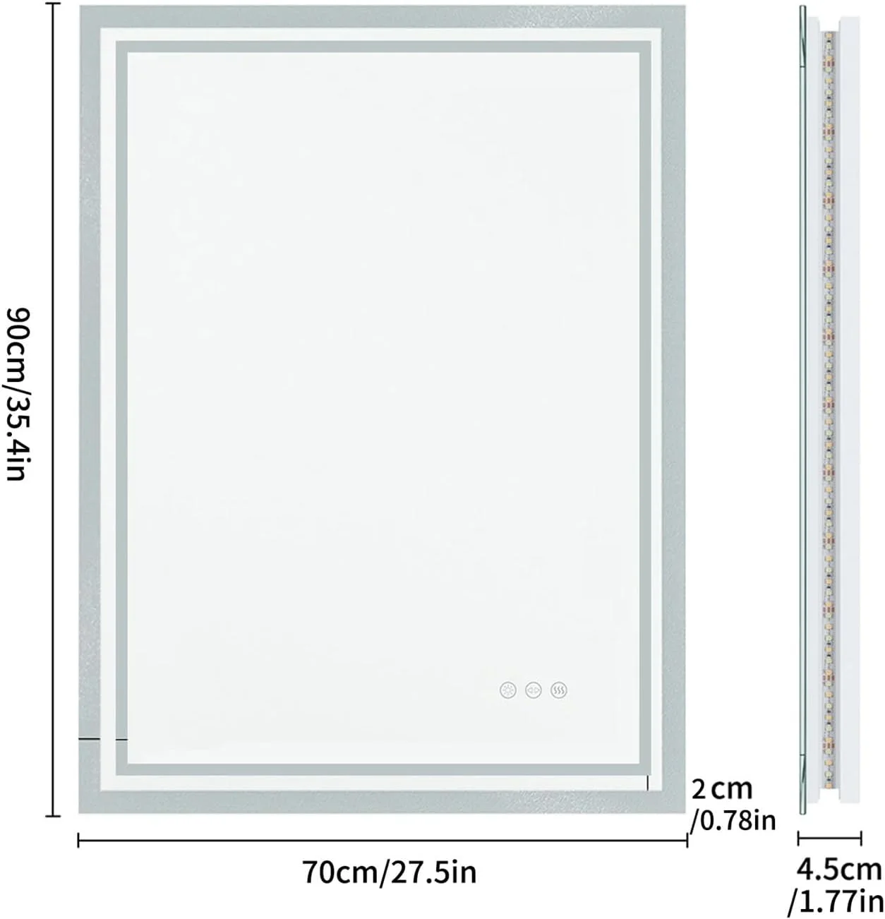 آینه حمام با نور پس زمینه LED، آینه روشویی حمام با چراغ، ضد بخار، دیمر دار، دکمه لمسی، ضد آب، آینه دیواری بدون قاب