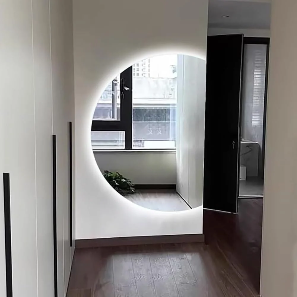 آینه دیواری LED ضد بخار، آینه بزرگ نیمدایره، آینه تزئینی نور پسزمینه برای اتاق خواب، اتاق نشیمن، ورودی (برش سمت چپ 76 در 109 سانتیمتر) آینه دیواری LED ضد بخار، آینه بزرگ نیمدایره، آینه تزئینی نور پسزمینه برای اتاق خواب، اتاق نشیمن، ورودی (برش سمت چپ 76 در 109 سانتیمتر)