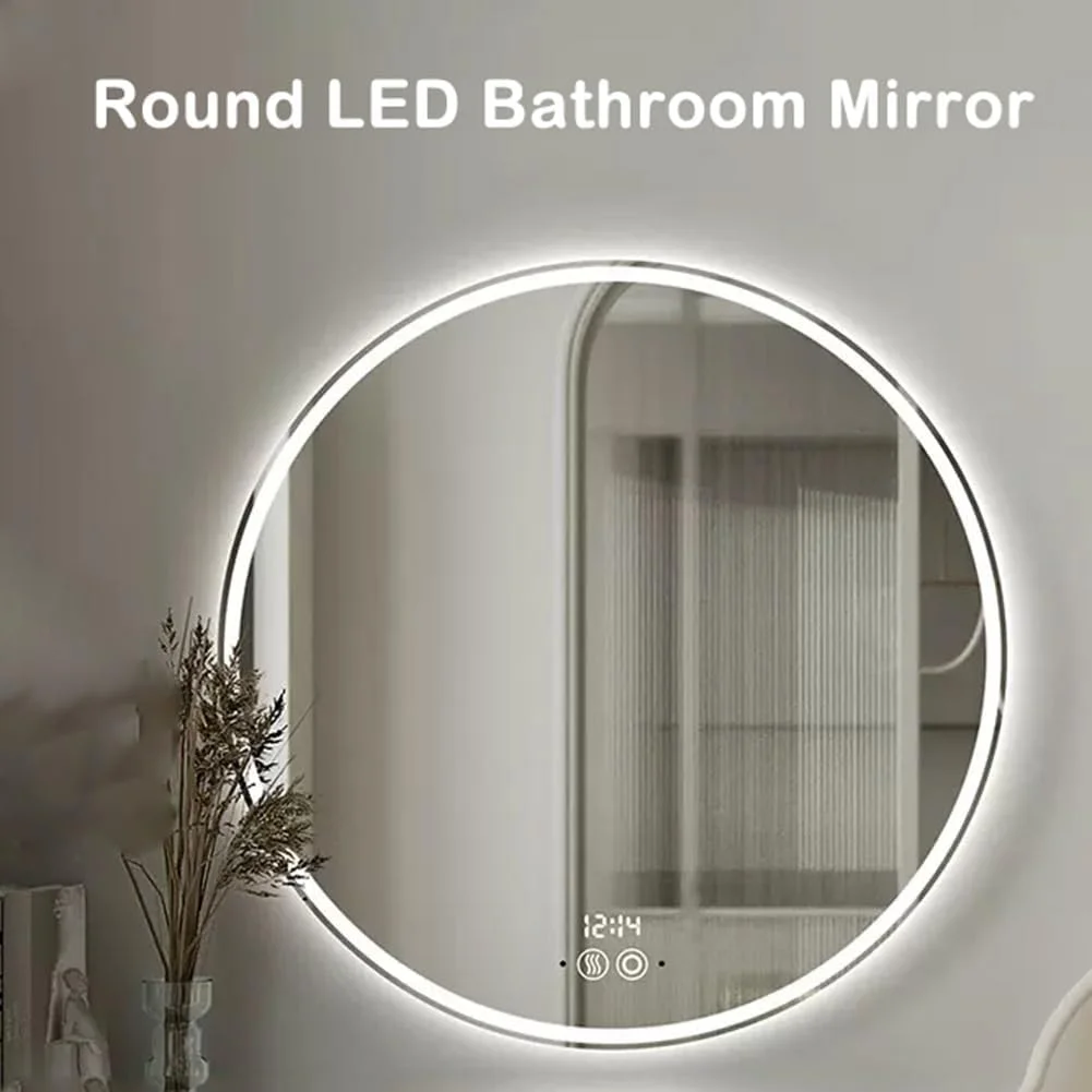 آینه حمام ال ای دی 60 سانتی متری، آینه آرایشی با نور پس زمینه و جلو با ضد بخار برای دیوار، آینه گرد با قابلیت تنظیم نور لمسی