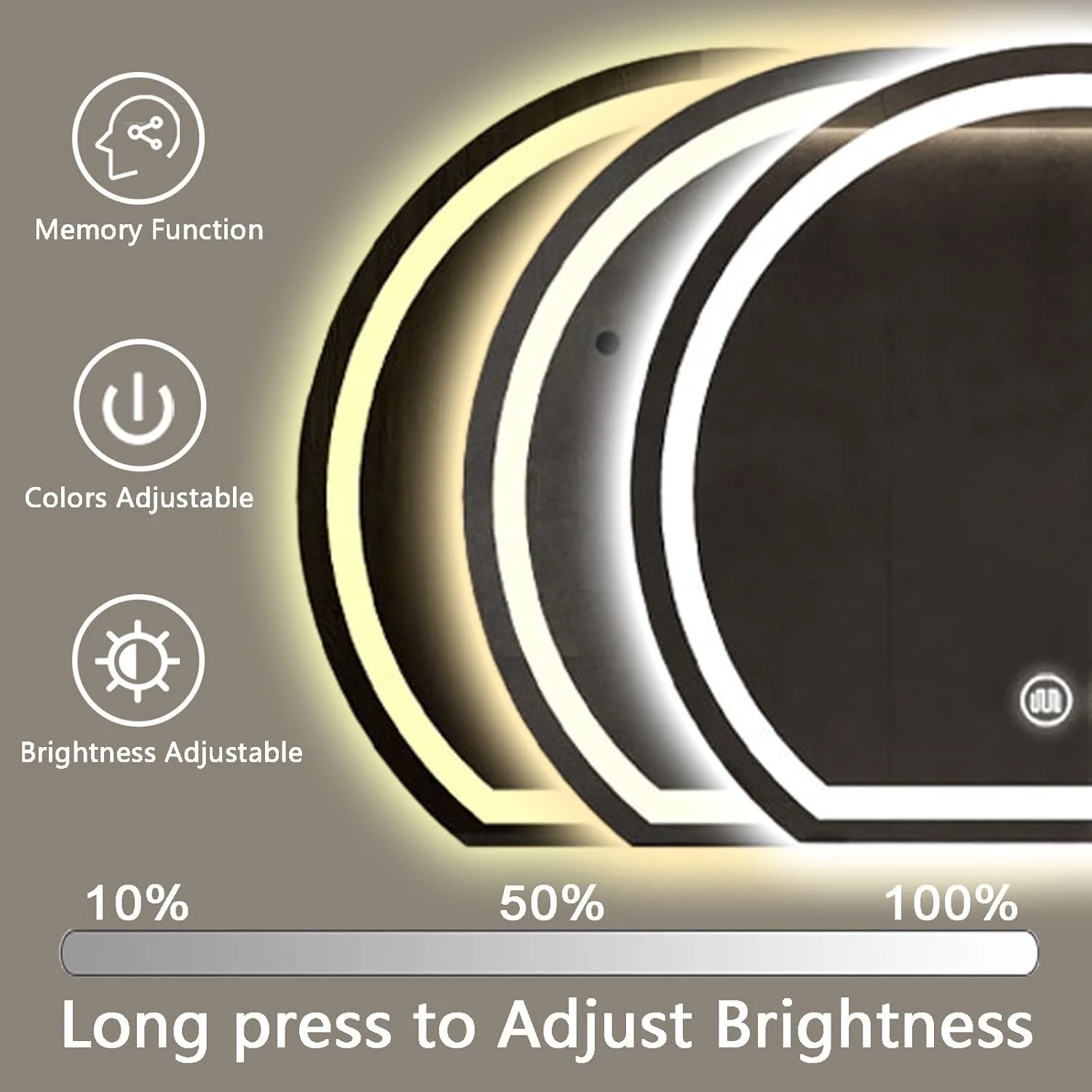 آینه ال ای دی برای روشویی حمام سایز 24 در 28 اینچ، آینه نور پس زمینه دار، آینه حمام ال ای دی ضد بخار، آینه های روشویی ضد بخار، آینه چراغ دار با 3 رنگ قابل تنظیم، مدل Samrt M