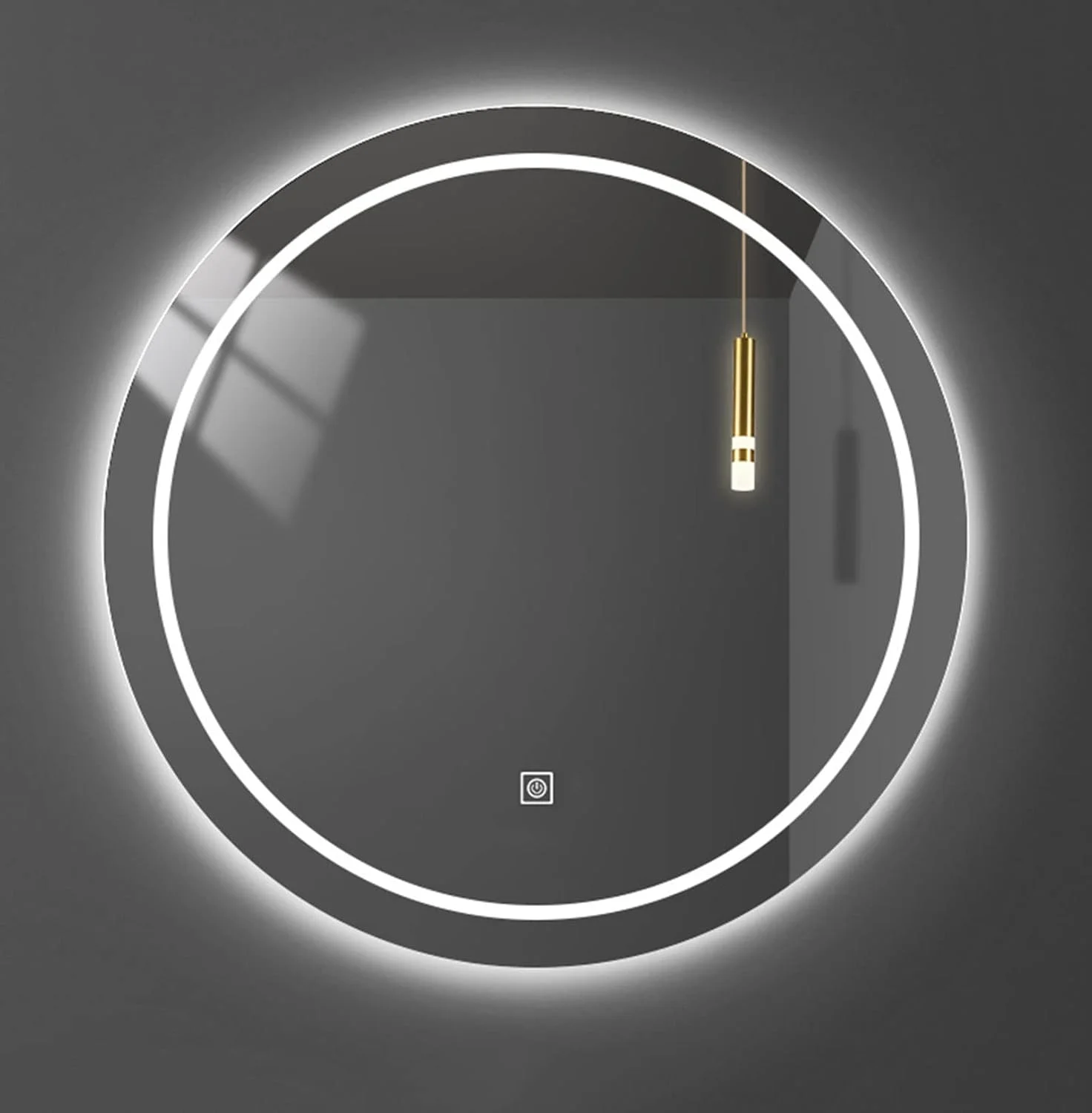 آینه حمام LED با نور پس زمینه، آینه روشویی بدون قاب دیواری با کلید لمسی، ضد آب IP44 (رنگ: نور سفید 2800-3200k، اندازه: گرد 50 سانتی متر)