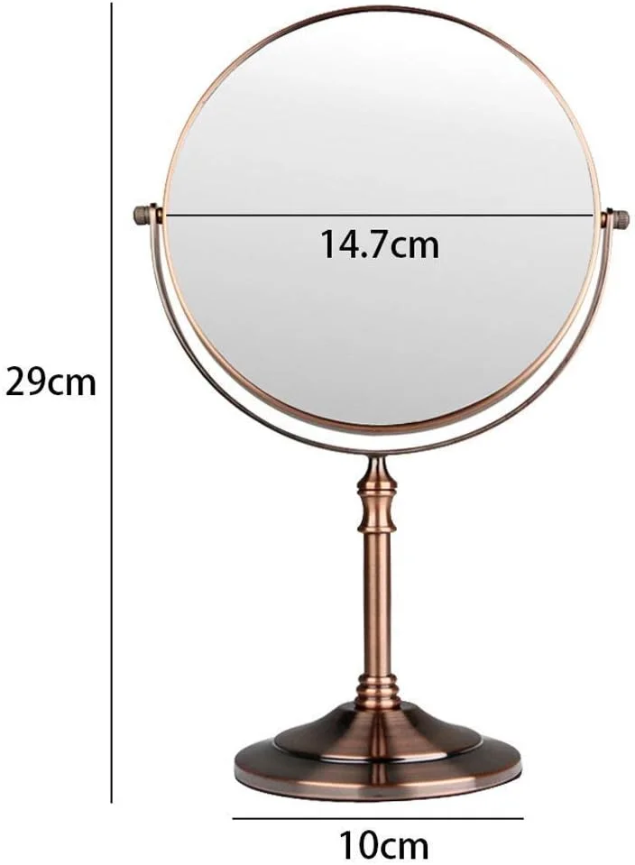 آینه آرایشی رومیزی فلزی طرح قدیمی با بزرگنمایی 3 برابر، دو طرفه با چرخش 360 درجه، مناسب برای میز کار، مسافرت و استفاده پرنسسی