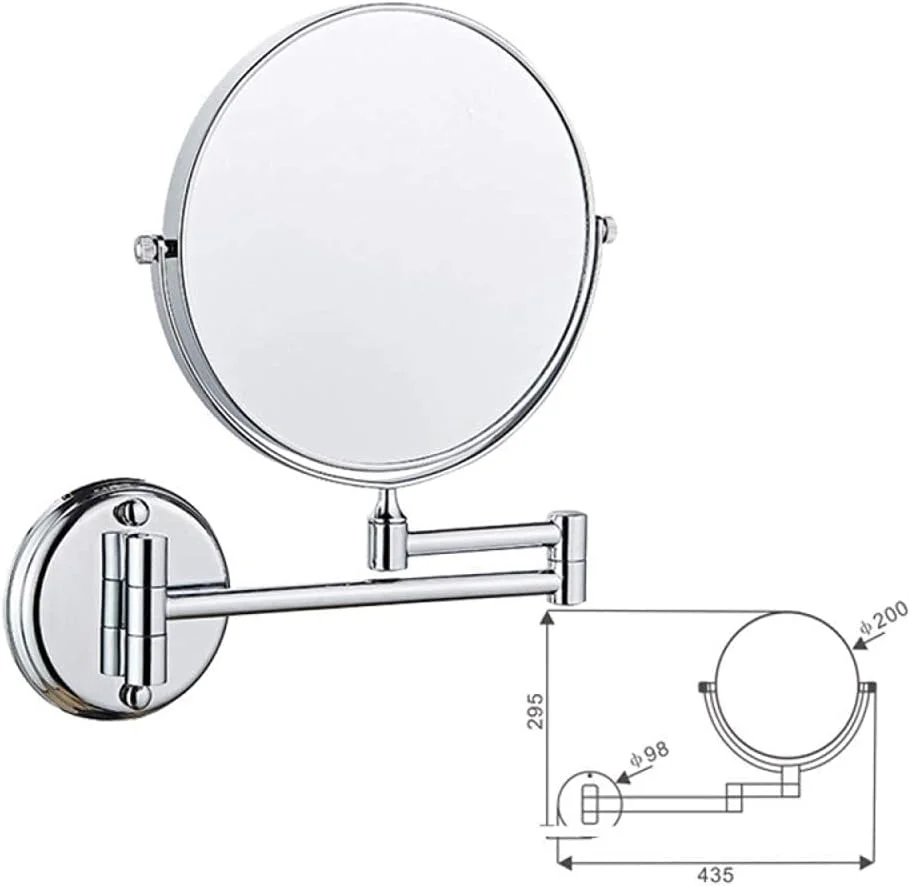 آینه آرایشی، آینه آرایشگاهی، آینه دو طرفه با بزرگنمایی 3 برابر مناسب اصلاح و آرایش، قابل نصب روی دیوار (رنگ: مشکی) (نیکل برس خورده)