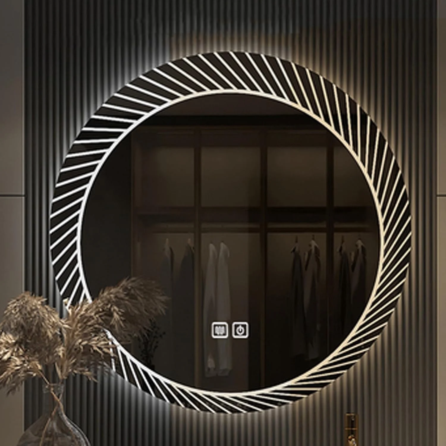 آینه حمام با چراغ، آینه دیواری گرد مدرن برای دکوراسیون منزل، آینه دیواری با پد ضد بخار، نور LED سه رنگ با قابلیت تنظیم نور (رنگ: B، اندازه: 50 سانتی متر / 19.7 اینچ)