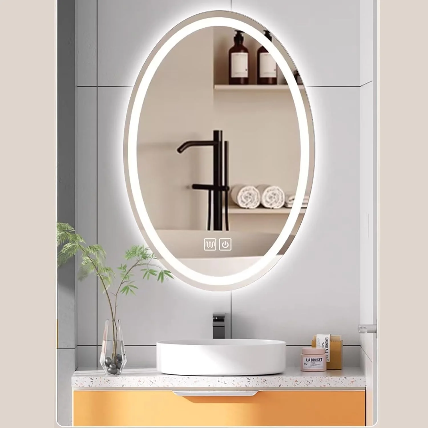 آینه حمام LED بیضی شکل، آینه ضد بخار هوشمند حمام، کلید لمسی، آینه روشویی دیواری با نور سه رنگ قابل تنظیم برای حمام، اتاق خواب، هتل (نور سفید، 50*70 سانتی متر) آینه حمام LED بیضی شکل، آینه ضد بخار هوشمند حمام، کلید لمسی، آینه روشویی دیواری با نور سه رنگ قابل تنظیم برای حمام، اتاق خواب، هتل (نور سفید، 50*70 سانتی متر)