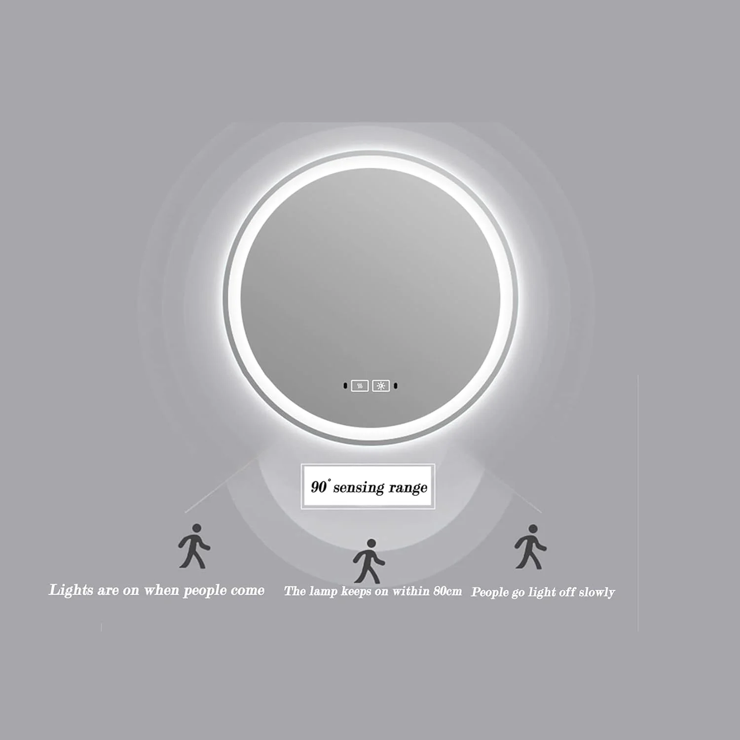 آینه حمام LED با کلید حسگر لمسی نور، آینه بزرگ روشویی با دکمه لمسی، 3 رنگ نور LED قابل تنظیم، آینه های روشویی بدون قاب ضد مه