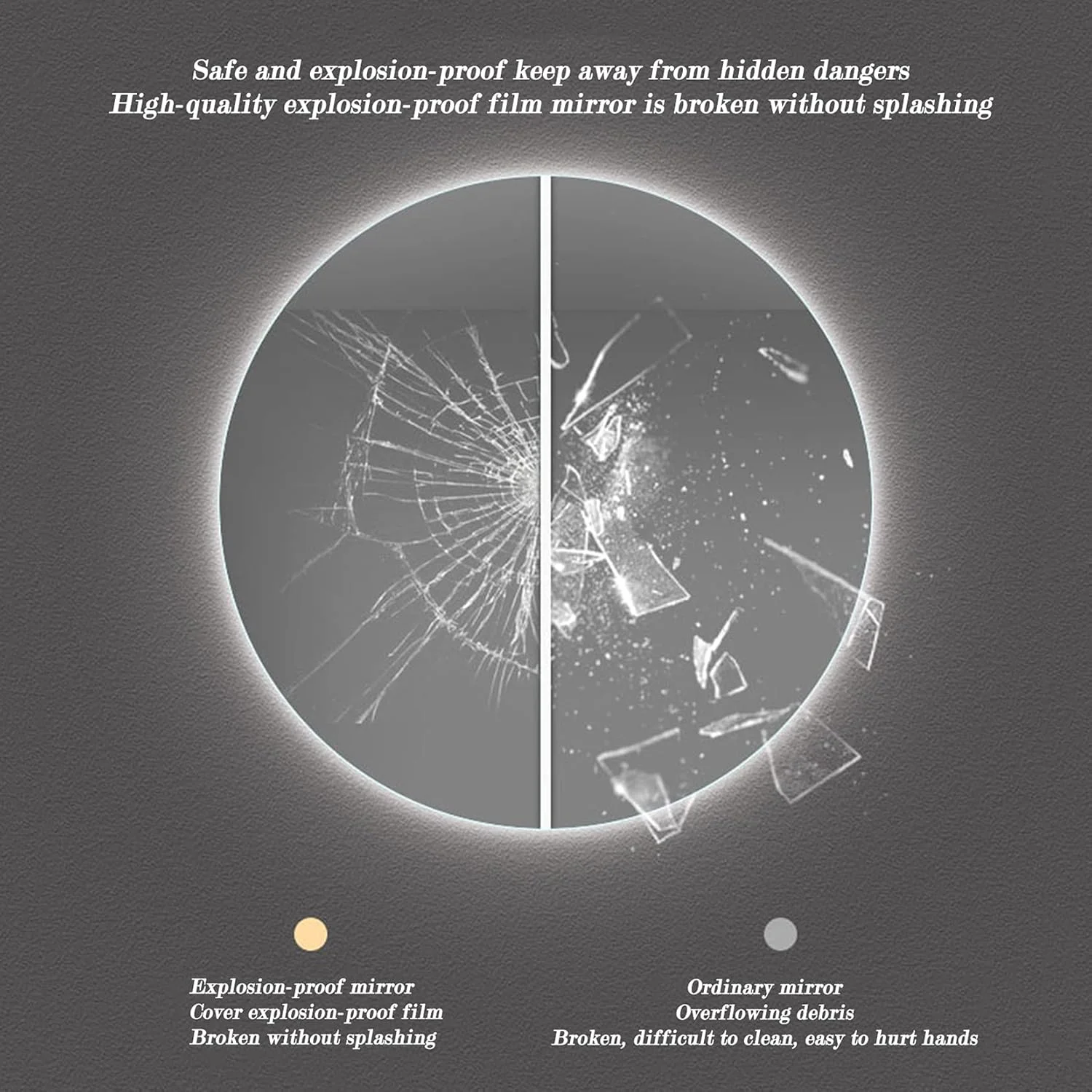 آینه حمام LED با کلید حسگر لمسی نور، آینه بزرگ روشویی با دکمه لمسی، 3 رنگ نور LED قابل تنظیم، آینه های روشویی بدون قاب ضد مه