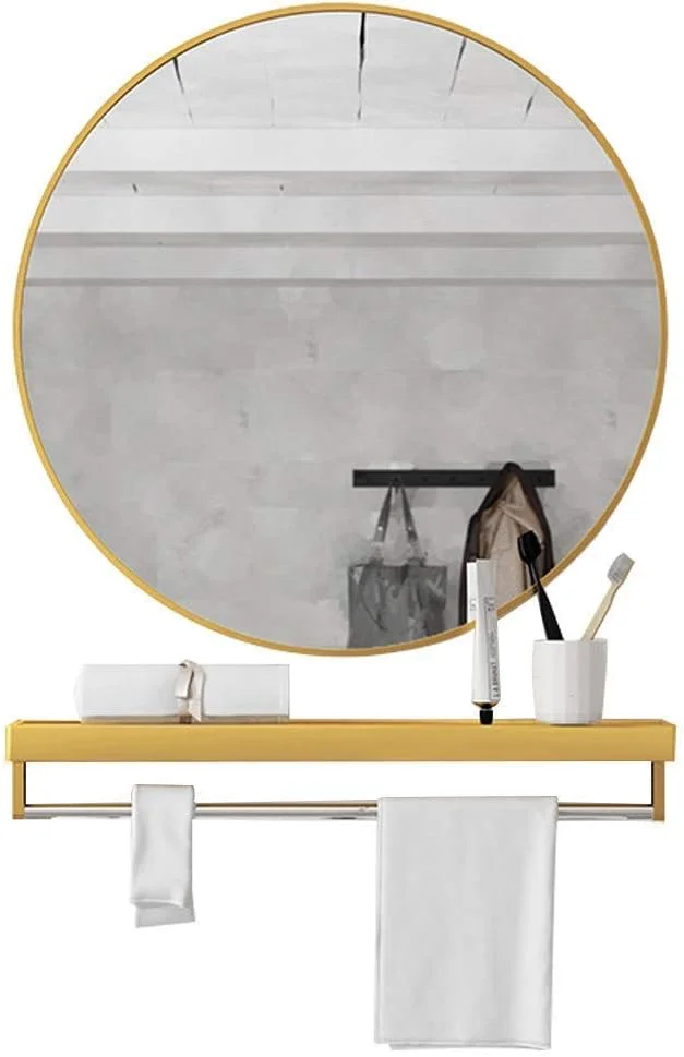 آینه آرایشی آینه حمام آینه رومیزی آینه دیواری شیک آینه تزئینی گرد با کیت نصب آویز / طلایی / 50 سانتی متر (رنگ: طلایی، سایز: 40 سانتی متر)