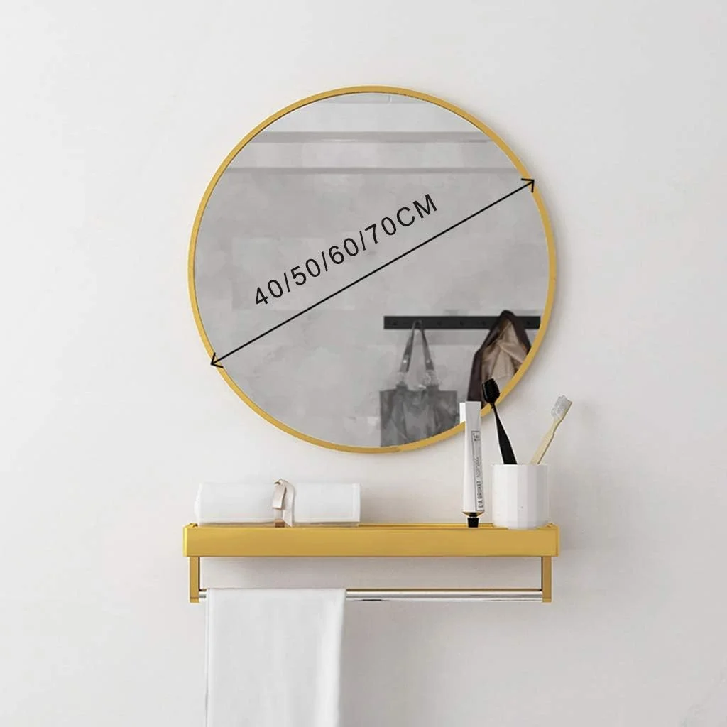 آینه آرایشی آینه حمام آینه رومیزی آینه دیواری شیک آینه تزئینی گرد با کیت نصب آویز / طلایی / 50 سانتی متر (رنگ: طلایی، سایز: 40 سانتی متر)