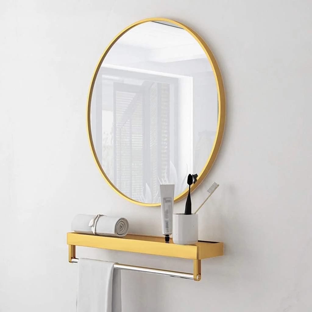 آینه آرایشی آینه حمام آینه رومیزی آینه دیواری شیک آینه تزئینی گرد با کیت نصب آویز / طلایی / 50 سانتی متر (رنگ: طلایی، سایز: 40 سانتی متر)