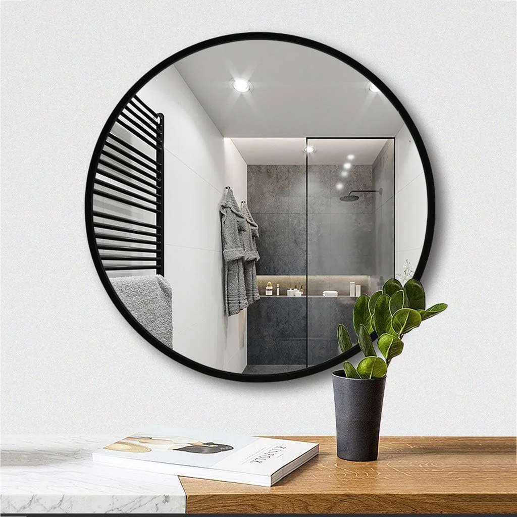 آینه آرایش آینه حمام آینه رومیزی آینه شیشه ای دایره ای آینه تزئینی هندسی بزرگ فلزی/طلایی/60X60 سانتی متر (رنگ: مشکی، سایز: 50X50 سانتی متر)