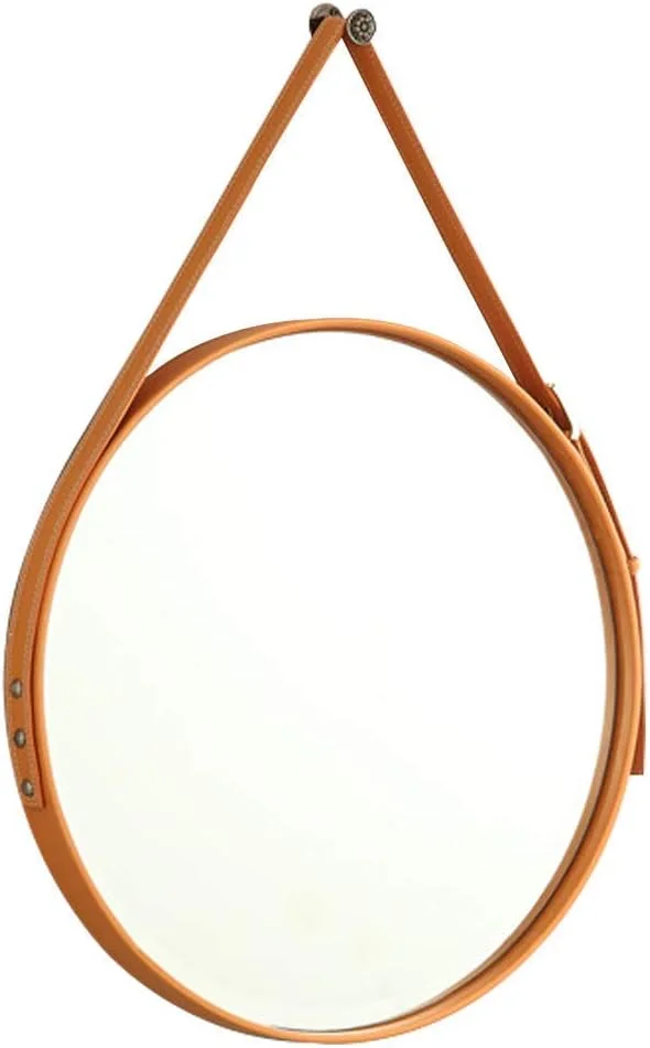 آینه آرایشی، آینه حمام، آینه رومیزی دایره ای با قاب چرمی و آویز زنجیری، نصب آسان برای دکوراسیون منزل /a/60Cm (رنگ: A، اندازه: 50Cm(19.7 اینچ))