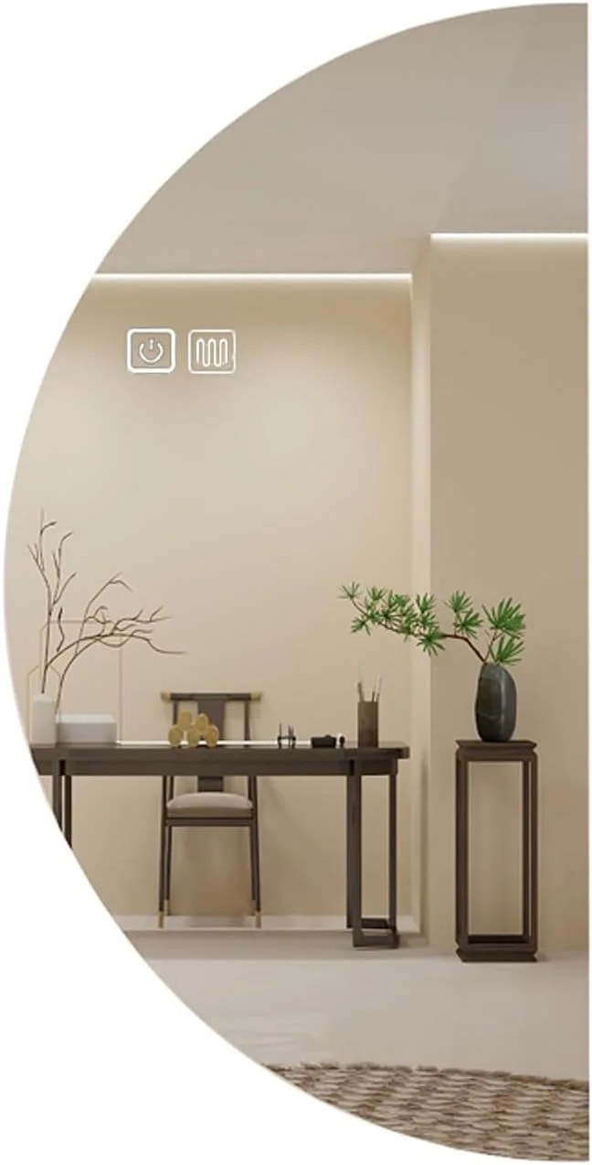 آینه حمام LED با چراغ های LED، آینه حمام دیواری با پد ضد بخار و کلید حسگر لمسی، آینه حمام نیم دایره ای روشن، 3 رنگ قابل تنظیم (رنگ: چپ، اندازه: 13.8*27.6 اینچ)