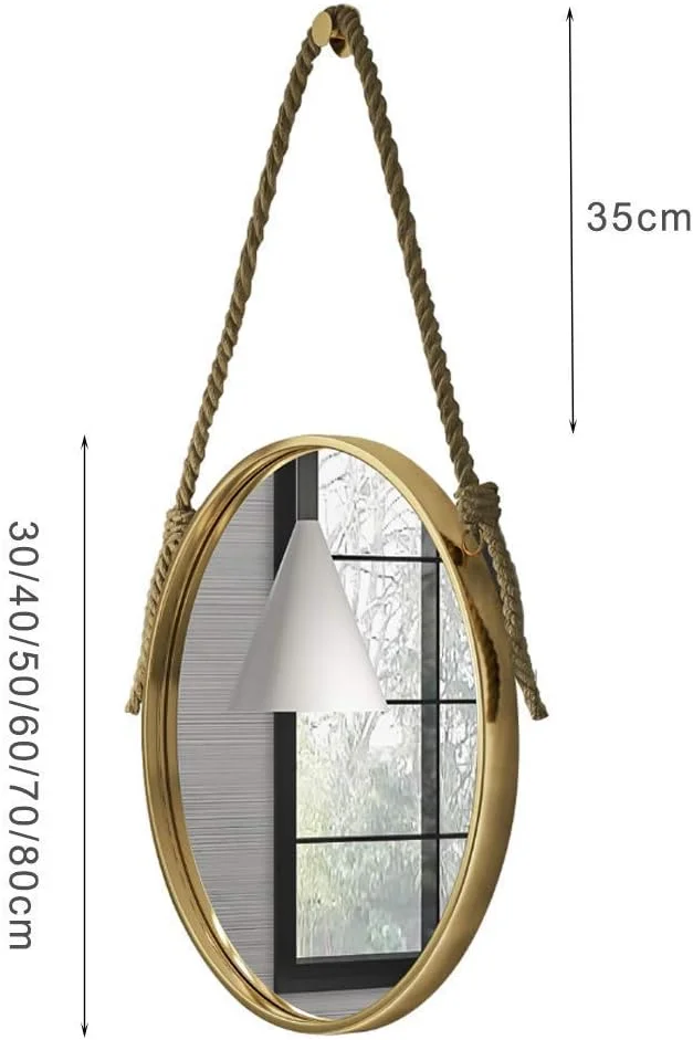 آینه آرایشی، آینه حمام، آینه رومیزی، آینه گرد دیواری، آینه تزئینی، مناسب برای اتاق پرو، اتاق خواب، نشیمن، راهرو / طلایی / 40 سانتی متر (رنگ: طلایی، اندازه: 60 سانتی متر)