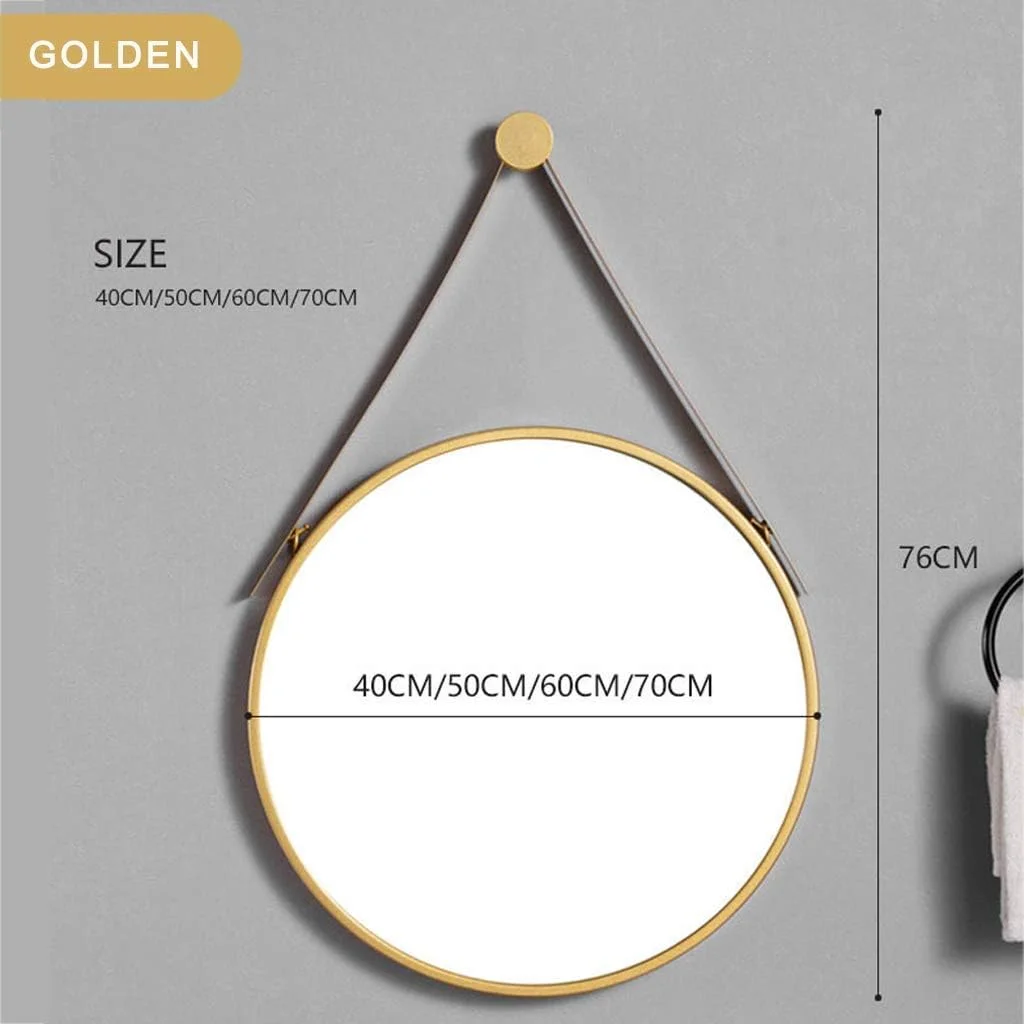 آینه آرایشی، آینه حمام، آینه رومیزی، آینه گرد با قاب فلزی آویز تزئینی برای آپارتمان، اتاق خواب، خوابگاه، ورودی ها / طلایی / 60 سانتی متر (رنگ: طلایی، اندازه: 50 سانتی متر)