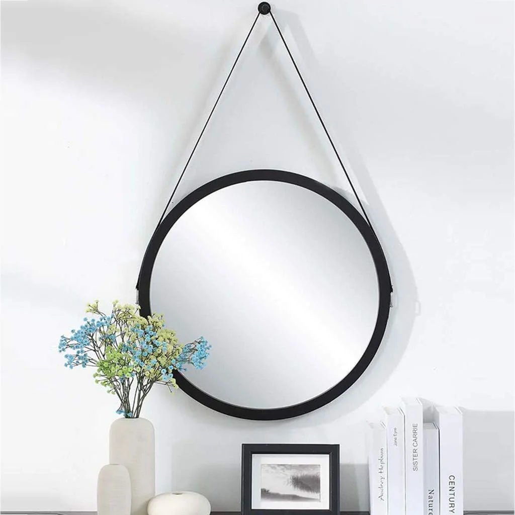 آینه آرایشی، آینه حمام، آینه رومیزی، آینه گرد آویز، آینه تزئینی هندسی، آینه دکوراتیو روستیک با زنجیر / مشکی / 60 سانتی متر (رنگ: مشکی، سایز: 60 سانتی متر)