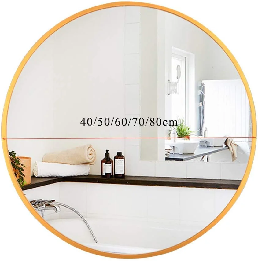 آینه آرایش، آینه حمام، آینه رومیزی، آینه های بزرگ دایره ای با قاب فلزی و وضوح بالا، مناسب اصلاح صورت برای آپارتمان، اتاق نشیمن، اتاق خواب، خوابگاه، ورودی ها / طلایی / 40X40 سانتی متر
