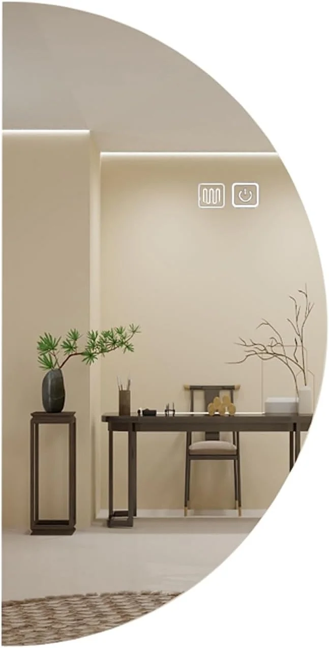 آینه حمام LED با چراغ های LED، آینه حمام دیواری با پد ضد بخار و کلید حسگر لمسی، آینه حمام نیم دایره ای روشن، 3 رنگ قابل تنظیم (رنگ: راست، اندازه: 19.7*39.4 اینچ)