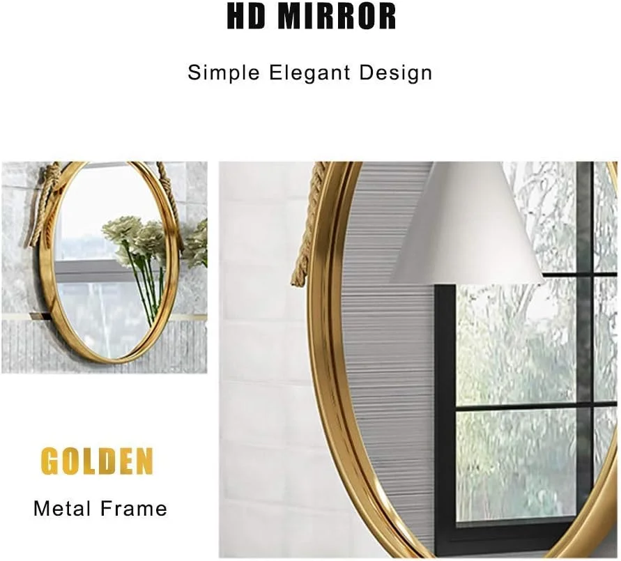 آینه آرایشی، آینه حمام، آینه رومیزی، آینه گرد دیواری، آینه تزئینی، مناسب برای اتاق پرو، اتاق خواب، نشیمن، راهرو / طلایی / 40 سانتی متر (رنگ: طلایی، اندازه: 60 سانتی متر)