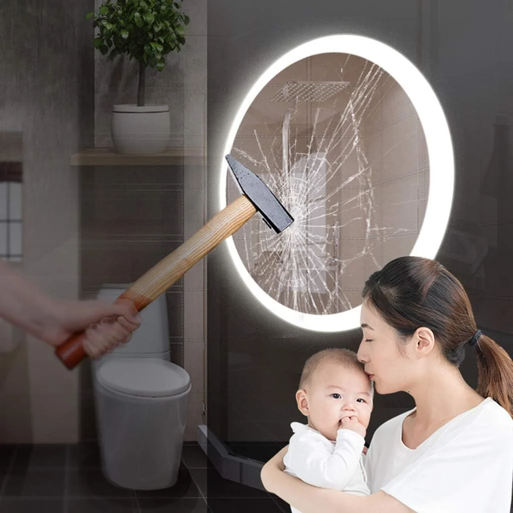 آینه آرایشی، آینه حمام، آینه رومیزی، آینه نورانی با کلیدهای حسگر LED، پد حرارتی ضد بخار | نور سفید/نور گرم، نصب دیواری، گرد/نور گرم/60 سانتی متر (رنگ: نور گرم، اندازه: 60 سانتی متر)