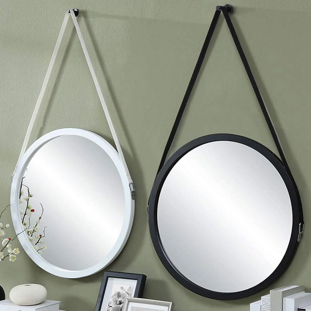 آینه آرایشی، آینه حمام، آینه رومیزی، آینه گرد آویز، آینه تزئینی هندسی، آینه دکوراتیو روستیک با زنجیر / مشکی / 60 سانتی متر (رنگ: مشکی، سایز: 60 سانتی متر)