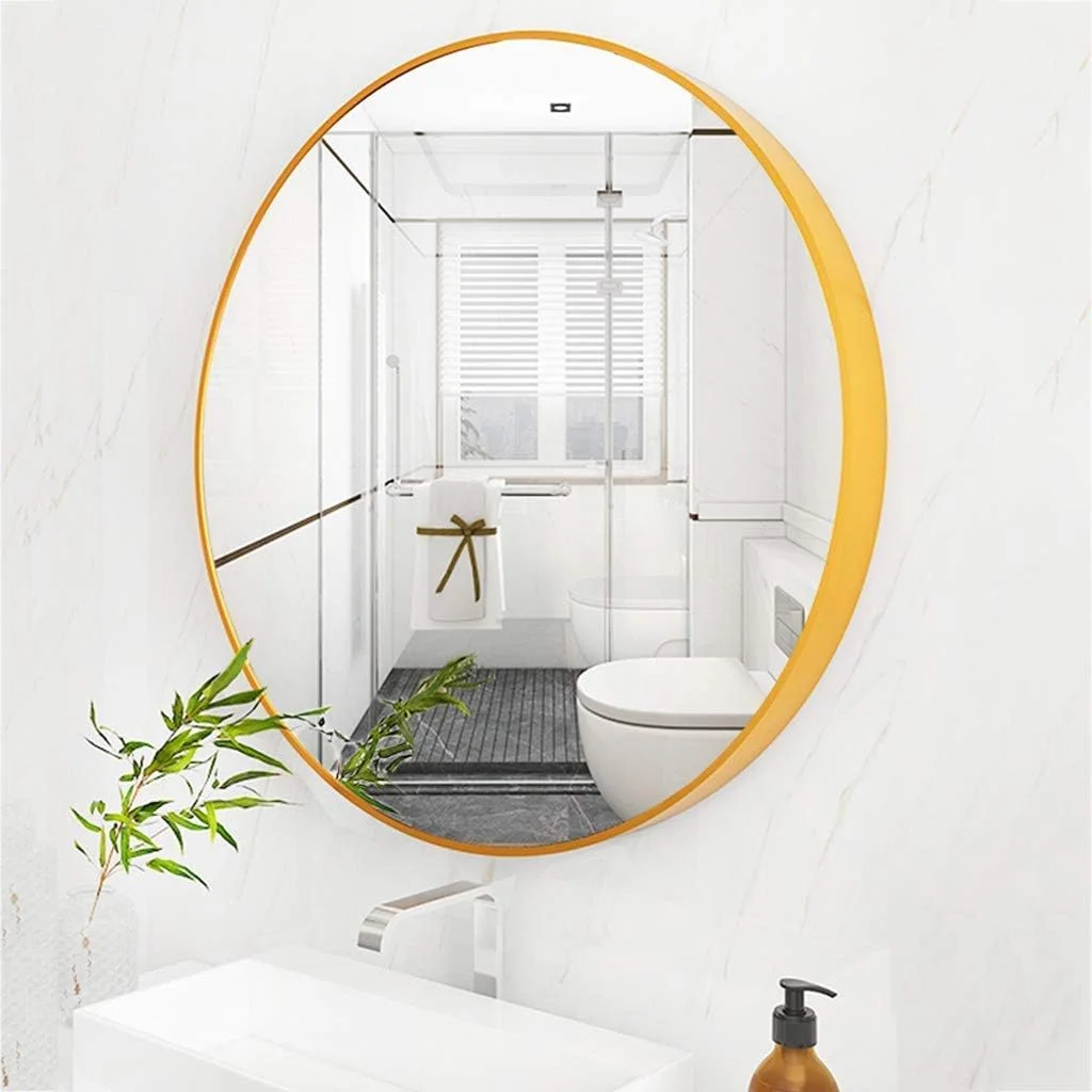 آینه آرایش، آینه حمام، آینه رومیزی، آینه های بزرگ دایره ای با قاب فلزی و وضوح بالا، مناسب اصلاح صورت برای آپارتمان، اتاق نشیمن، اتاق خواب، خوابگاه، ورودی ها / طلایی / 40X40 سانتی متر