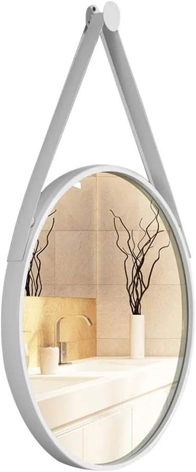 آینه آرایش، آینه حمام، آینه رومیزی، آینه آویز درب، آینه گرد بزرگ فلزی دیواری اصلاح صورت با کیت کامل آویز برای اتاق نشیمن راهرو / سفید / 50 سانتی متر (رنگ: سفید، اندازه: 60 سانتی متر)