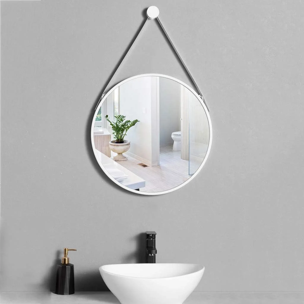 آینه آرایش، آینه حمام، آینه رومیزی، آینه آویز درب، آینه گرد بزرگ فلزی دیواری اصلاح صورت با کیت کامل آویز برای اتاق نشیمن راهرو / سفید / 50 سانتی متر (رنگ: سفید، اندازه: 60 سانتی متر)