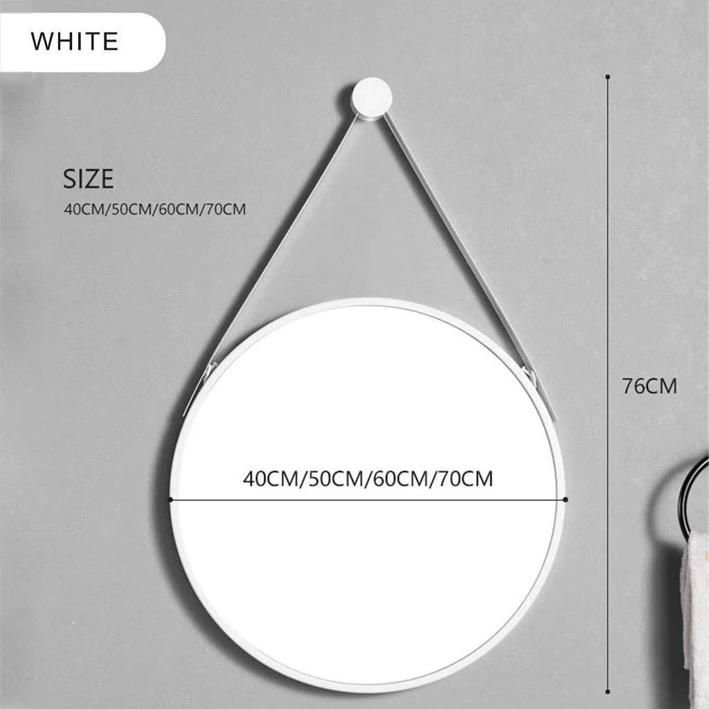 آینه آرایش، آینه حمام، آینه رومیزی، آینه آویز درب، آینه گرد بزرگ فلزی دیواری اصلاح صورت با کیت کامل آویز برای اتاق نشیمن راهرو / سفید / 50 سانتی متر (رنگ: سفید، اندازه: 60 سانتی متر)