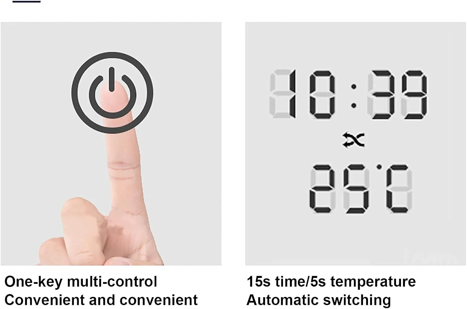 آینه گرد LED حمام با نورهای کم‌نور شونده، 3 رنگ قابل تنظیم و نمایشگر زمان، آینه دیواری 700 * 700 میلی‌متر