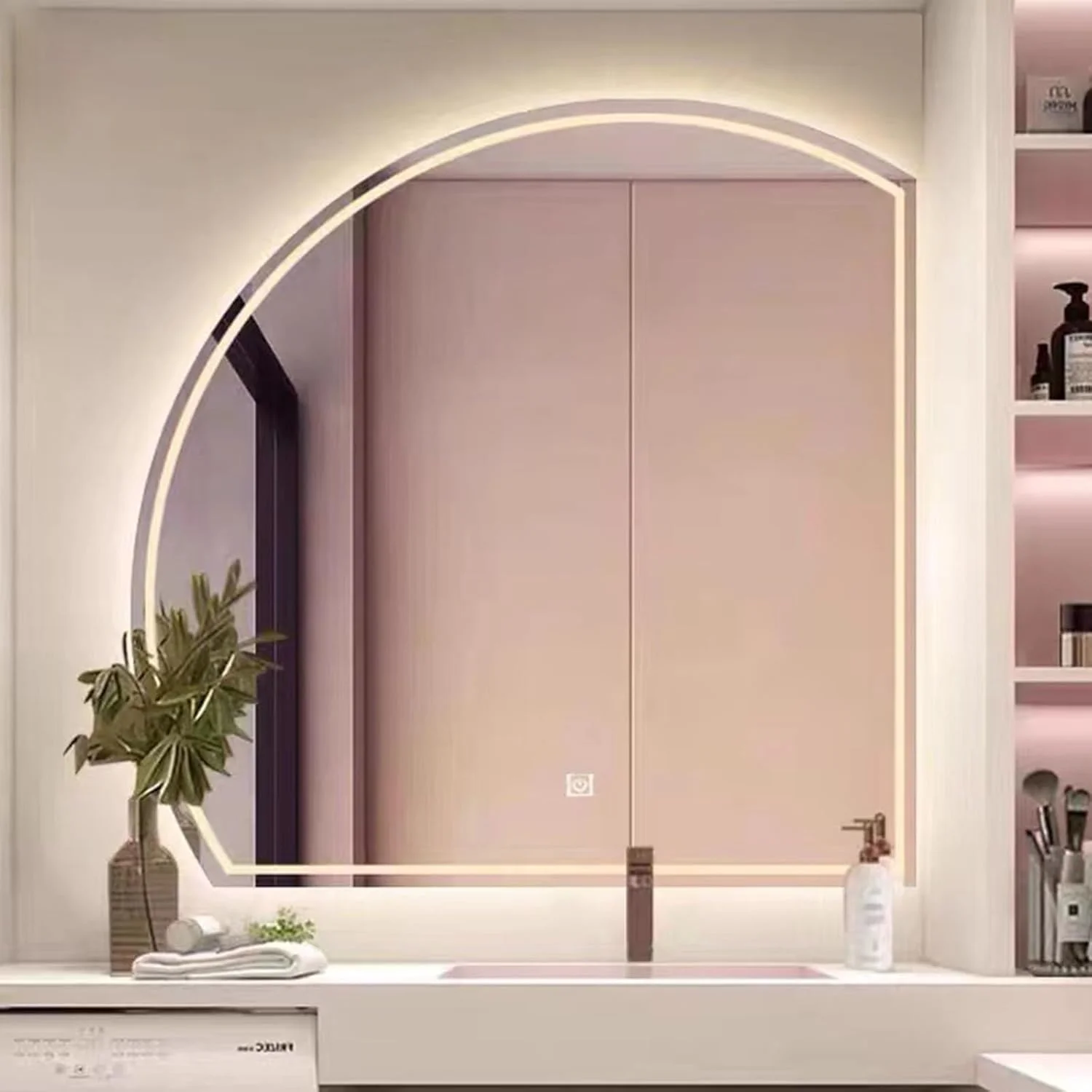 آینه حمام LED نیمه ماه، آینه هوشمند ضد بخار 60 سانتی متری با کلید لمسی، آینه آرایشی ضد انفجار، آینه آرایشی هوشمند برای حمام، اتاق خواب (نور سه رنگ، 70 سانتی متر)