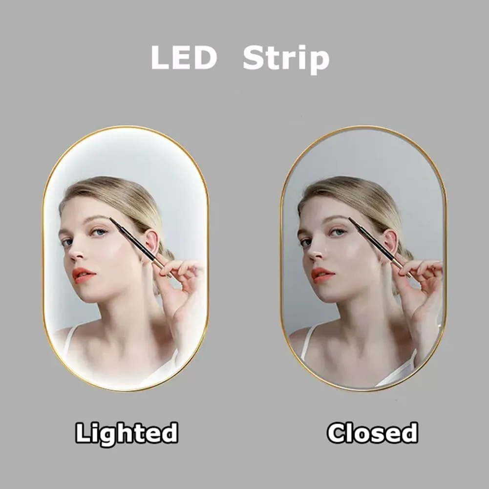 آینه حمام ال ای دی 50x80 سانتی‌متر با قابلیت تنظیم نور در 3 رنگ، آینه ضد بخار دیواری مناسب آرایش با نوارهای نوری و حسگر لمسی، ضد شکست