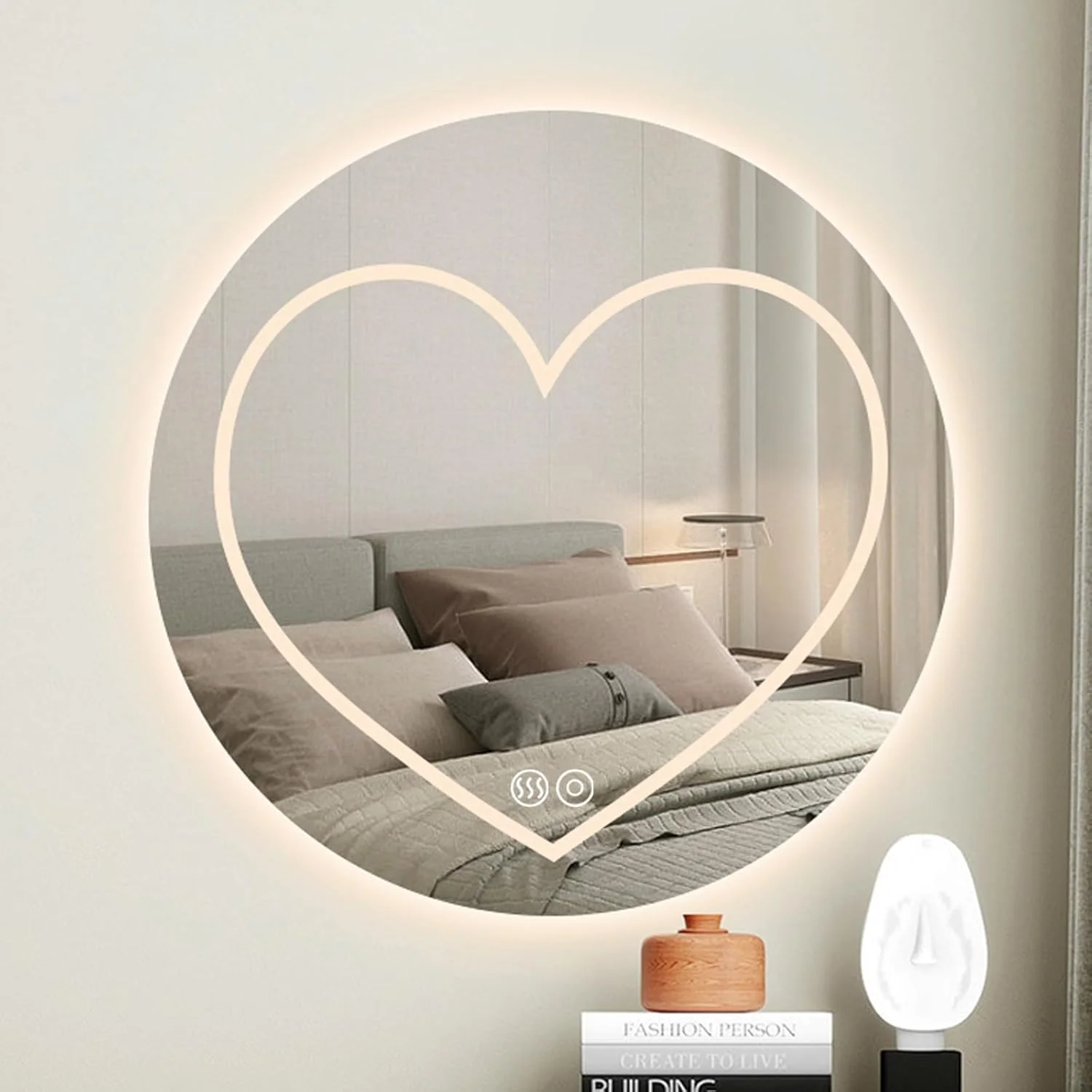 آینه گرد LED حمام، 70X70 سانتی متر، آینه روشویی بزرگ دیواری، روشنایی کم نور شونده 3 رنگ، با ضد مه، ضد خرد شدن، آینه دیواری شیشه ای HD، آینه آرایش با نور پس زمینه