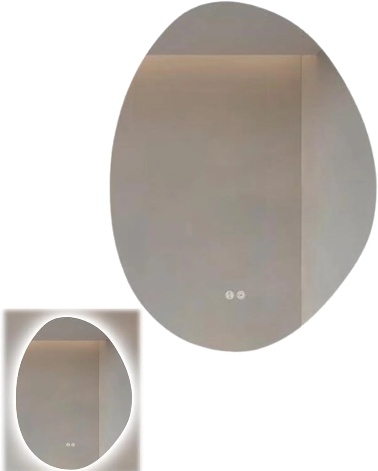 آینه حمام LED، آینه روشویی حمام با نور قابل تنظیم و دکمه لمسی، آینه آرایشی ضد بخار دیواری، آینه آرایشی بزرگ با چراغ های LED، موج دار نامتقارن