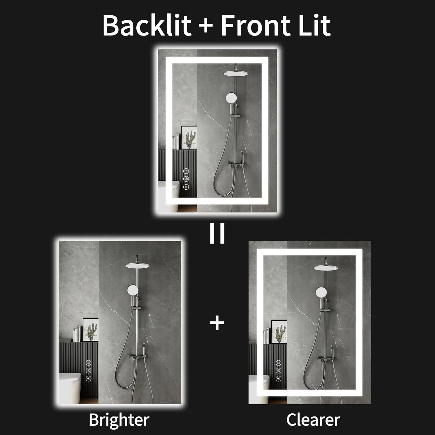 آینه حمام ال ای دی هوشمند زاویه راست - 66x96.5 سانتی متر، لمسی و قابل تنظیم نور، نصب دیواری بدون قاب، طراحی ضد آب، آینه آرایش مدرن بدون قاب برای حمام و روشویی آینه حمام ال ای دی هوشمند زاویه راست - 66x96.5 سانتی متر، لمسی و قابل تنظیم نور، نصب دیواری بدون قاب، طراحی ضد آب، آینه آرایش مدرن بدون قاب برای حمام و روشویی