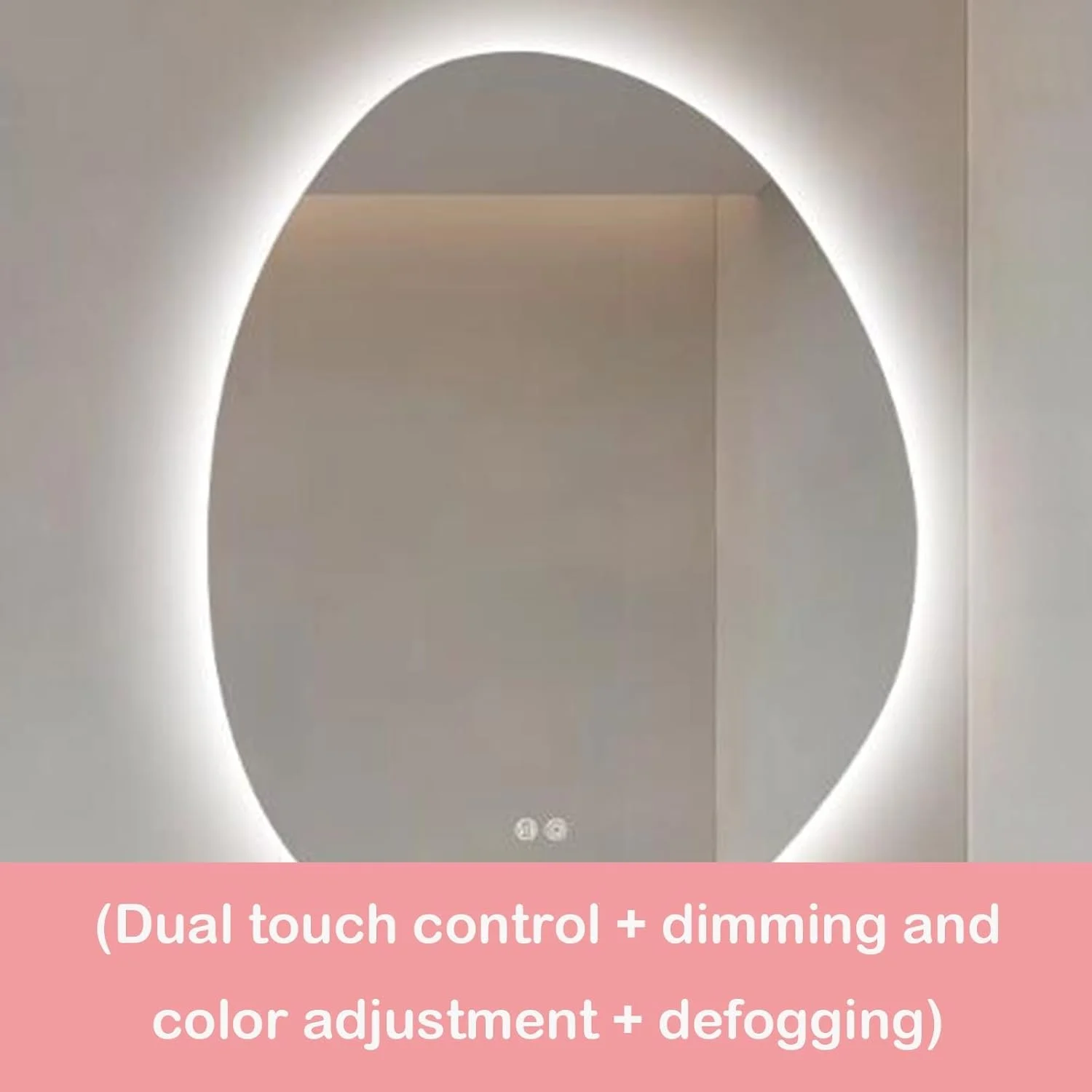 آینه حمام LED، آینه روشویی حمام با نور قابل تنظیم و دکمه لمسی، آینه آرایشی ضد بخار دیواری، آینه آرایشی بزرگ با چراغ های LED، موج دار نامتقارن