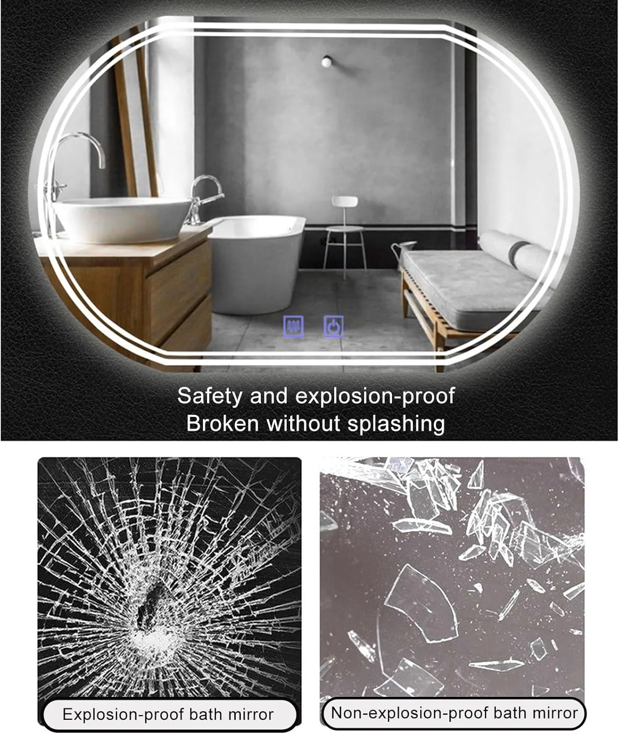 آینه حمام LED با 3 رنگ نور قابل تنظیم، آینه دیواری تزئینی با ضد بخار، آینه روشویی، با دکمه لمسی، برای حمام، اتاق خواب، ایوان، ورودی (اندازه: 75x120 سانتی متر)