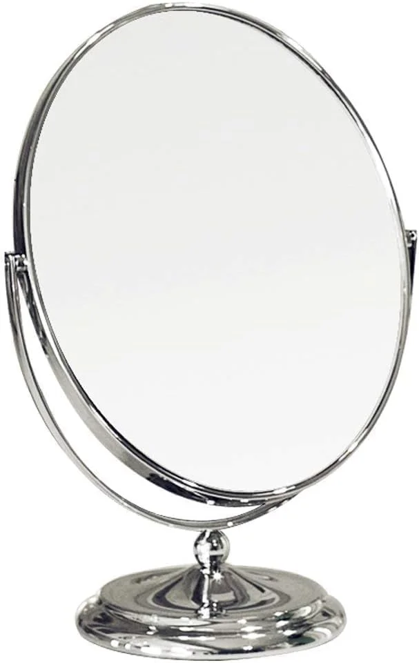 آینه دو طرفه بیضی شکل فلزی رومیزی آرایشی با وضوح بالا و قابلیت چرخش 360 درجه