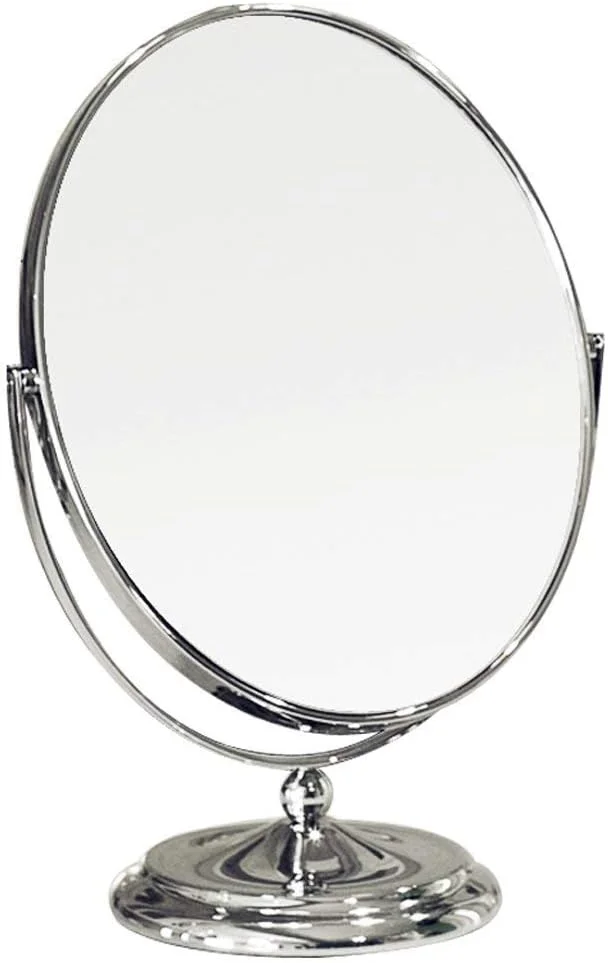 آینه دو طرفه بیضی شکل فلزی رومیزی آرایشی با وضوح بالا و قابلیت چرخش 360 درجه