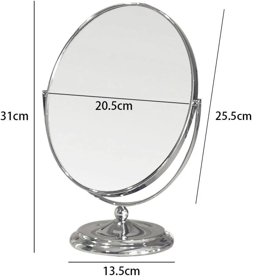 آینه دو طرفه بیضی شکل فلزی رومیزی آرایشی با وضوح بالا و قابلیت چرخش 360 درجه