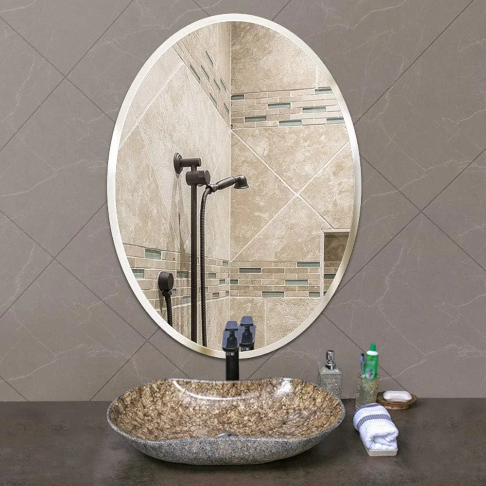 آینه بیضی شکل حمام، آینه دیواری لبه دار مناسب منزل، هتل و آرایش (600 * 800 میلی متر)