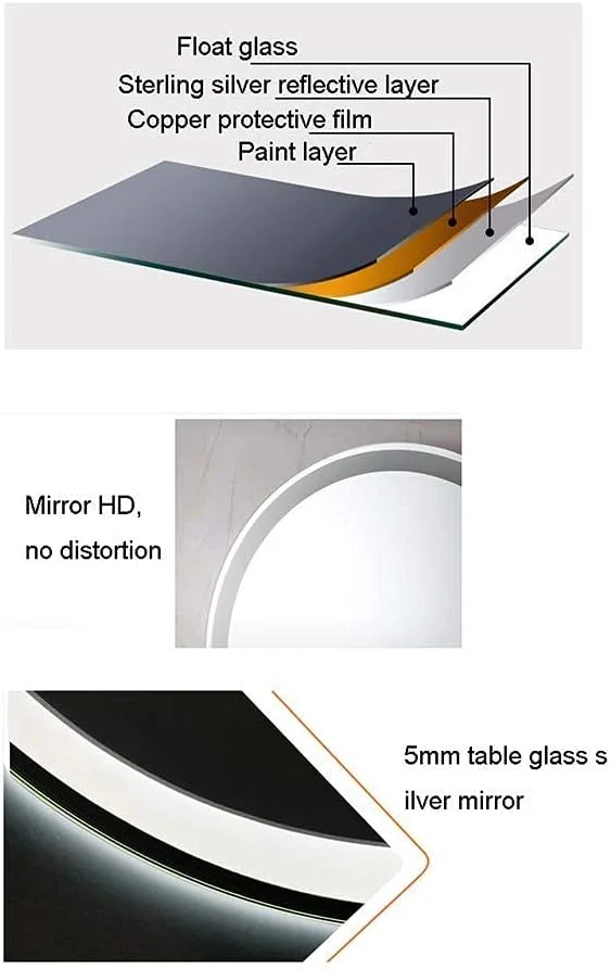 آینه آرایشی LED حمام، بیضی شکل بدون قاب نورانی، نور پس زمینه، آینه آرایشی، دیمر دار [کلید لمسی + نمایش زمان] (اندازه: 6080 سانتی متر) ()